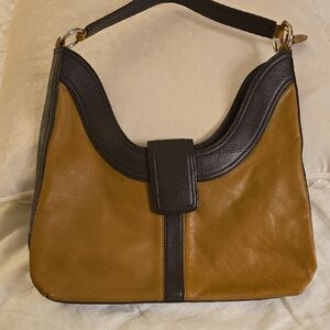 Studio Works Brown and Tan Shoulder Bag with Elegant Hobo Design